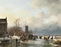 Schelfhout, Andreas - An extensive winter landscape with numerous villagers on the ice